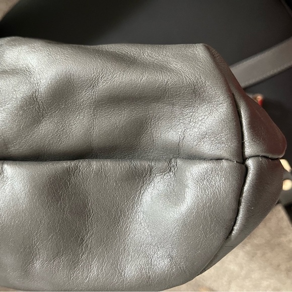 Neiman Marcus Made In Italy Gray Leather Handbag Gold Tone Hardware - Picture 8 of 9